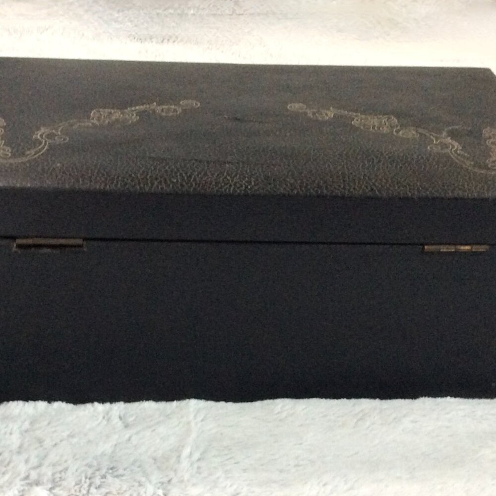 Antique Leather & Wood Victorian Jewelry Box w/Pull-Out Drawer & Mirror - Picture 8 of 11